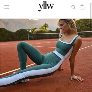 Yllw Able long body suit active wear green and white XS
